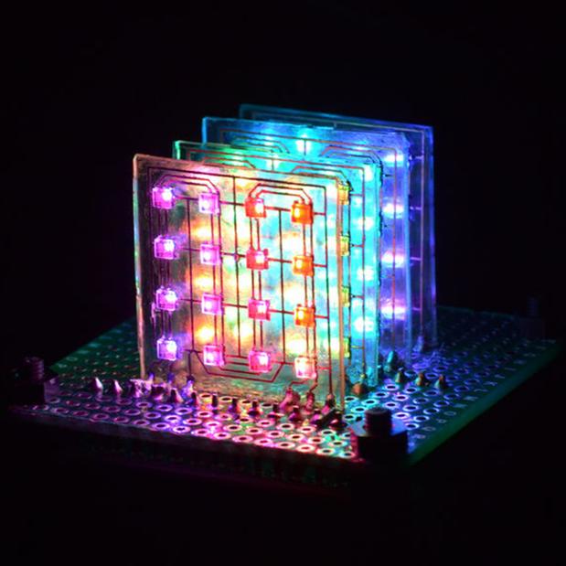 Gorgeous 4×4×4 NeoPixels™ LED Cube Using Glass PCBs