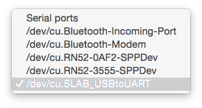 Selecting Serial port option in the Arduino IDE for the ESP8266 Development Kit 